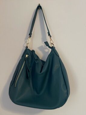 Teal faux leather hobo bag- like new!